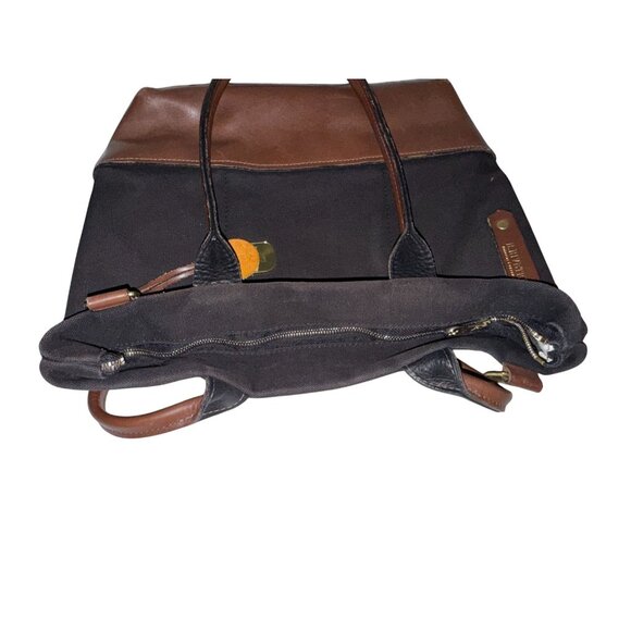 R. Riveter Black Canvas  Leather HM Tote Bag OTTO Adjustable Crossbody Strap USA - Picture 7 of 10